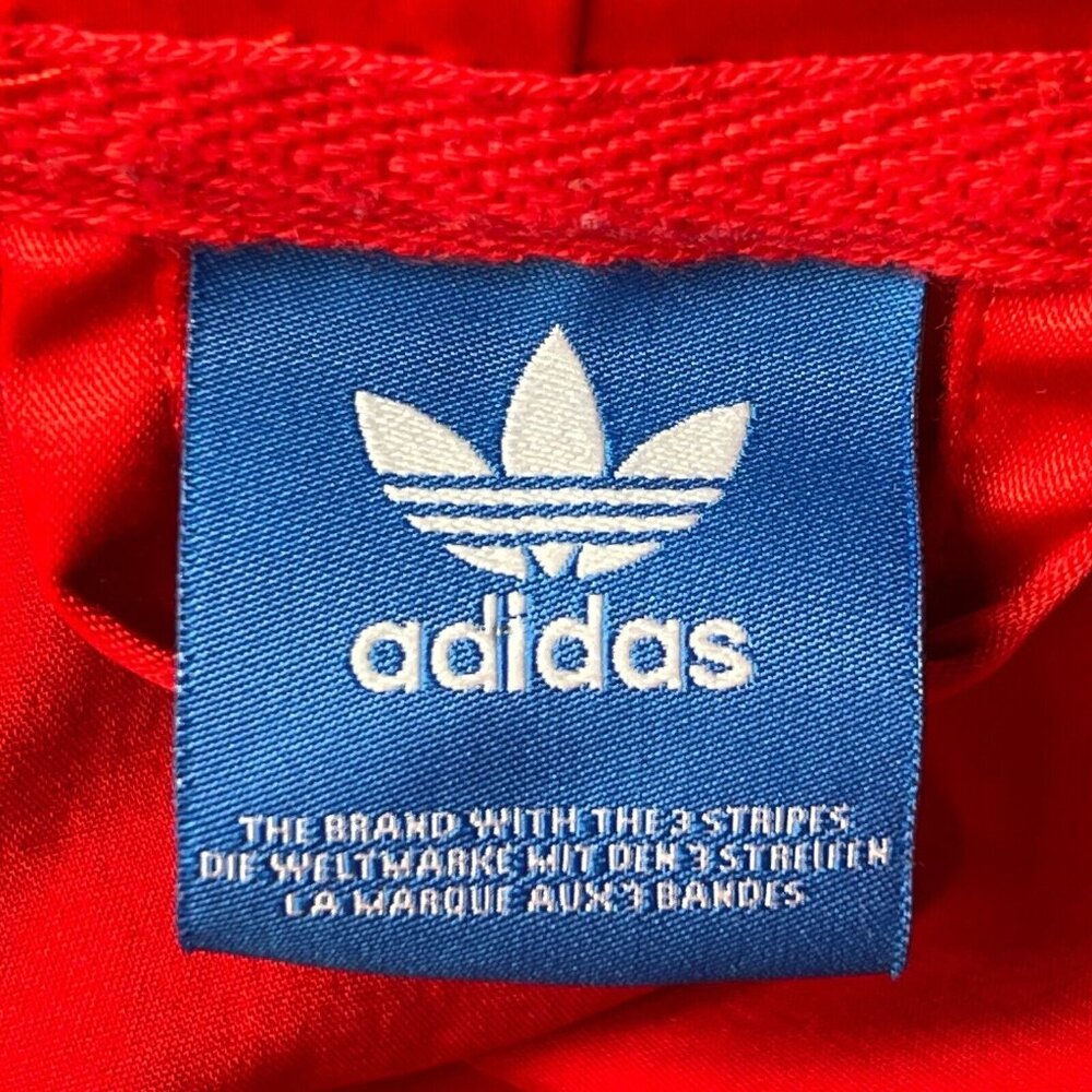 Adidas Hoodie Mens Small Red Satin Shiny Long Sleeve Pullover Streetwear Trefoil - Picture 5 of 11